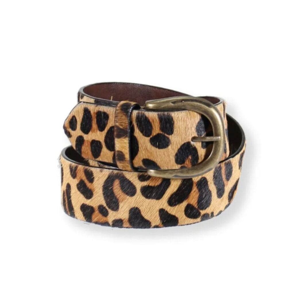 Leopard Print Haircalf Leather Belt - Tan/Black